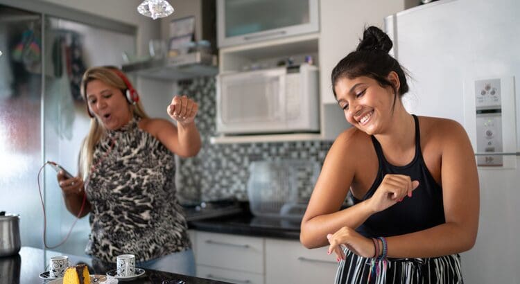 A woman and a girl in the kitchen