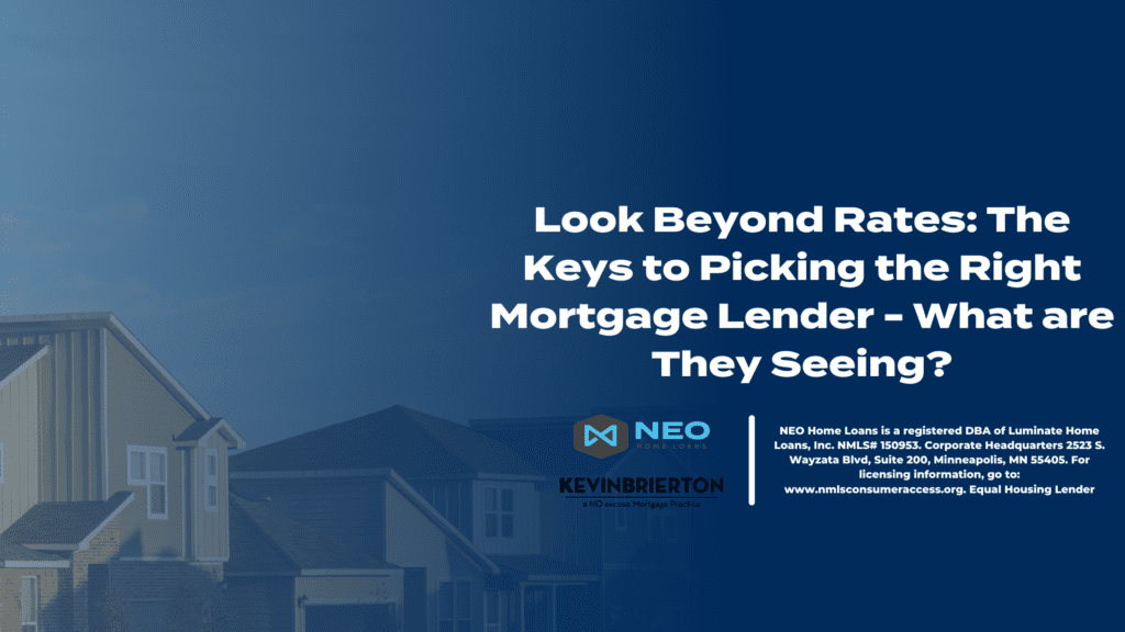 A blue and white image of a house with the text " look beyond ratings keys to picking the mortgage lender that they seem."