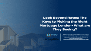 A blue and white image of a house with the text " look beyond ratings keys to picking the mortgage lender that they seem."