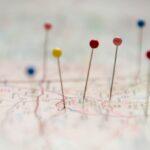 A close up of pins on the map