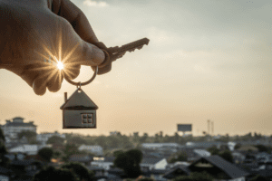 A person holding keys to their new home.