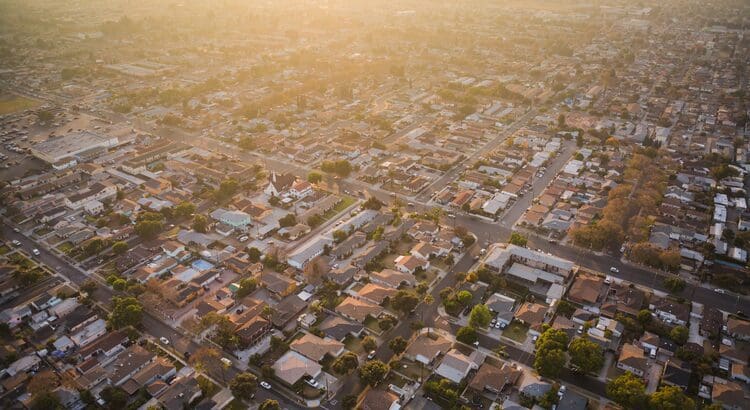 A view of an aerial photo of a city.