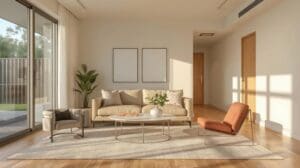 Modern living room with beige furniture.