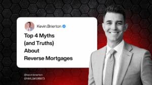 Man beside tweet on reverse mortgage myths.